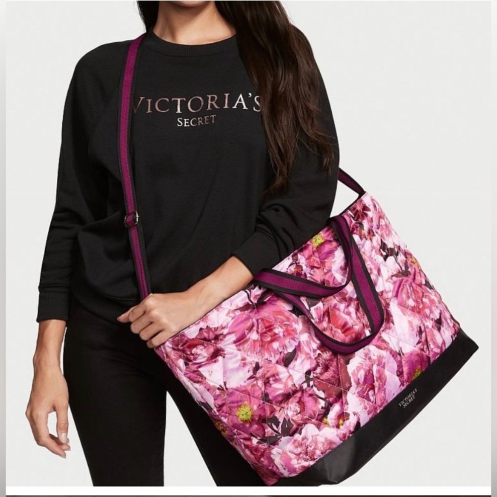 VICTORIAS SECRET LARGE FLORAL QUILTED WEEKENDER TOTE TRAVEL BAG